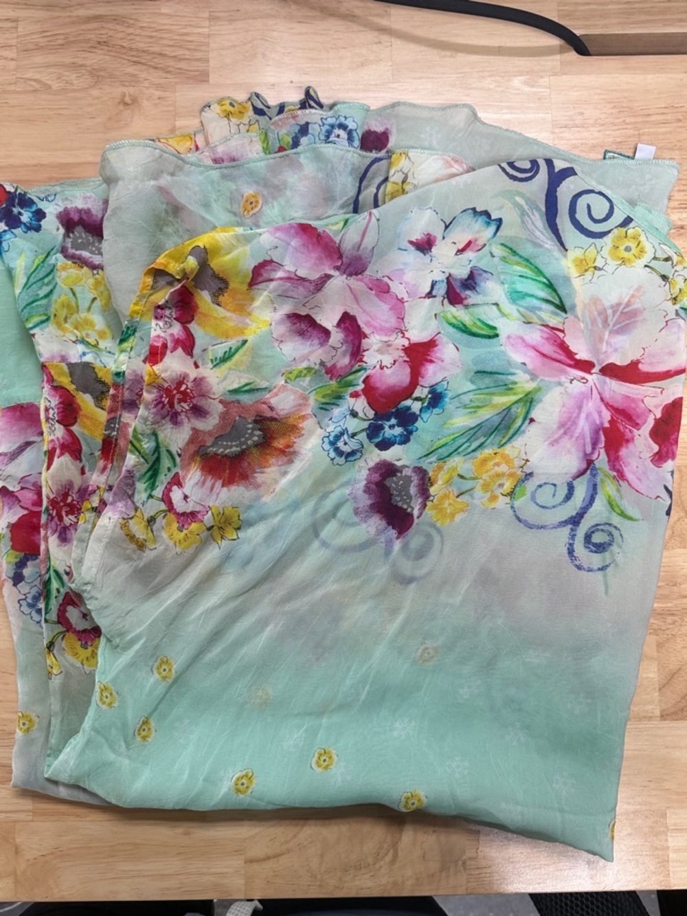 Johnny Was Floral Watercolor Sheer Top in Mint, Pink, Yellow, Blue - Picture 7 of 9
